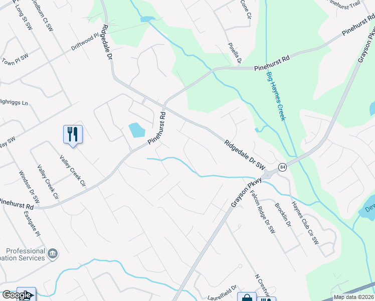 map of restaurants, bars, coffee shops, grocery stores, and more near 1710 Gleneden Court Southwest in Grayson