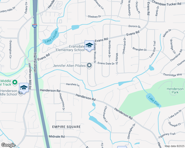 map of restaurants, bars, coffee shops, grocery stores, and more near 2816 Evans Woods Drive in Atlanta