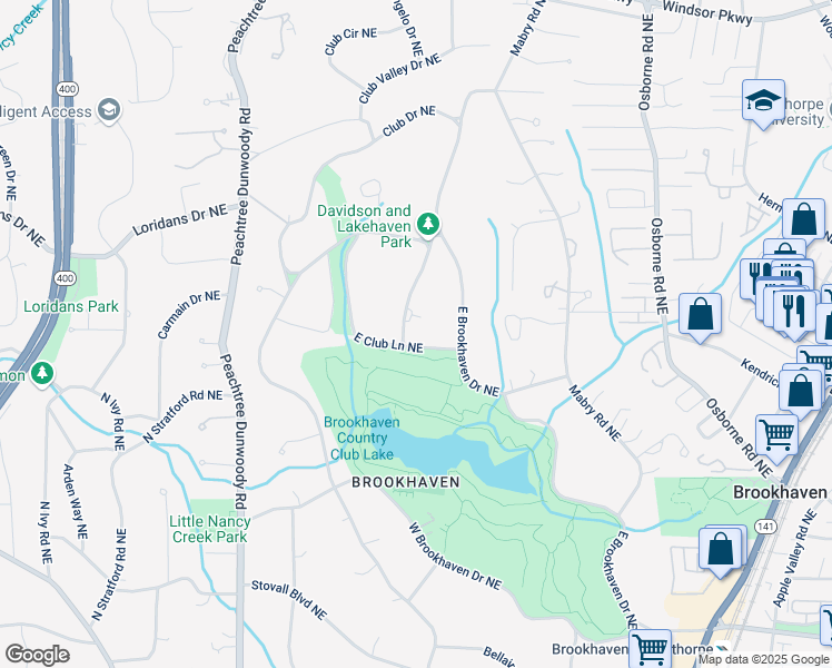 map of restaurants, bars, coffee shops, grocery stores, and more near 1050 East Club Lane Northeast in Atlanta