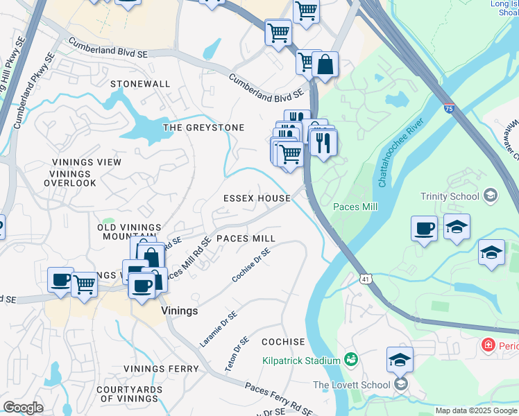 map of restaurants, bars, coffee shops, grocery stores, and more near 3472 Essex Avenue in Atlanta