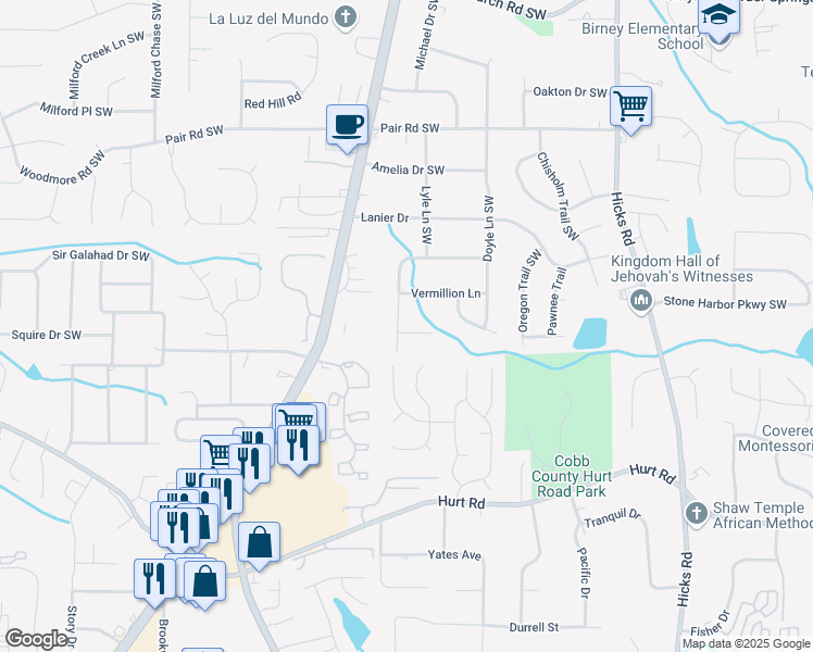 map of restaurants, bars, coffee shops, grocery stores, and more near 1170 Vermillion Circle Southwest in Marietta