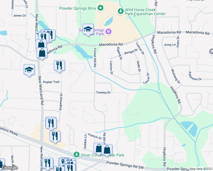map of restaurants, bars, coffee shops, grocery stores, and more near 3861 Blythewood Circle in Powder Springs