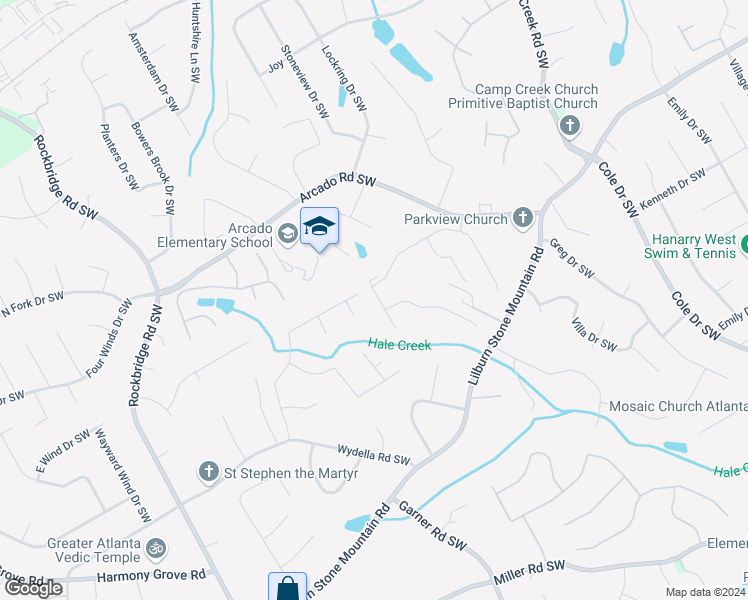 map of restaurants, bars, coffee shops, grocery stores, and more near 339 Barley Court in Lilburn
