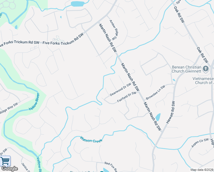 map of restaurants, bars, coffee shops, grocery stores, and more near 1288 Oakcrest Court Southwest in Lilburn