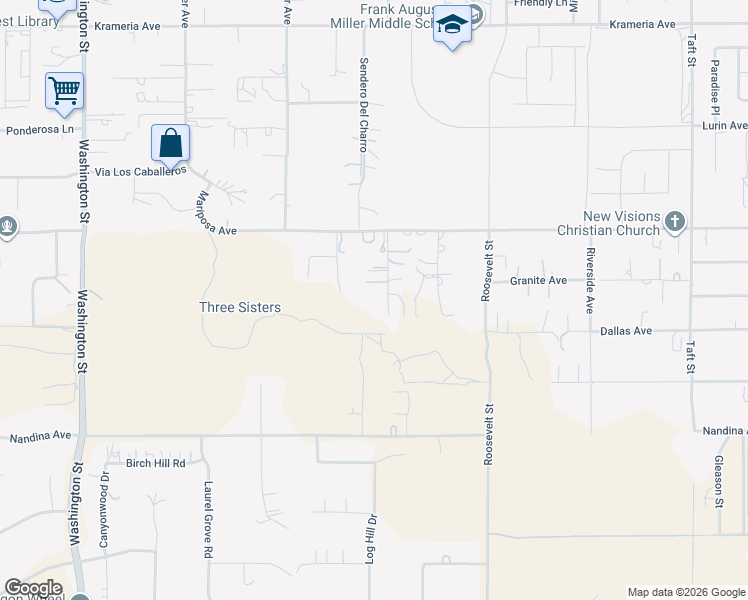 map of restaurants, bars, coffee shops, grocery stores, and more near 17243 Gamble Avenue in Riverside