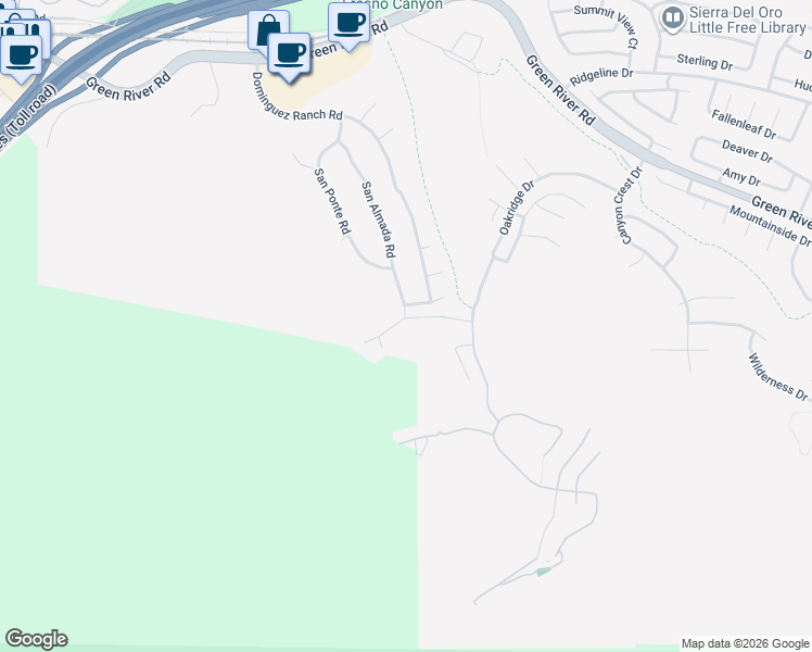 map of restaurants, bars, coffee shops, grocery stores, and more near 4200 San Ramon Drive in Corona