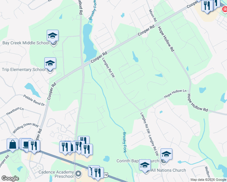 map of restaurants, bars, coffee shops, grocery stores, and more near 2891 Rolling Downs Drive Southwest in Loganville