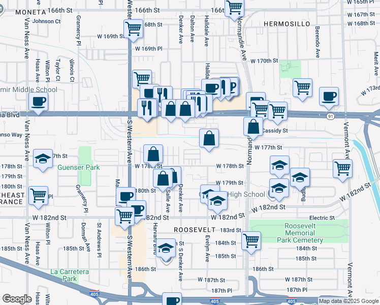 map of restaurants, bars, coffee shops, grocery stores, and more near 8126 Cooper Lane in Gardena