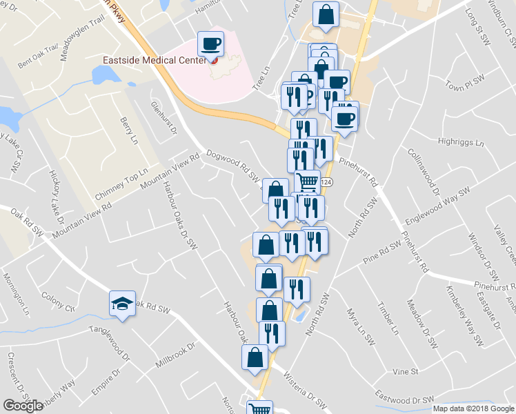map of restaurants, bars, coffee shops, grocery stores, and more near 2167 Stockton Walk Way in Snellville