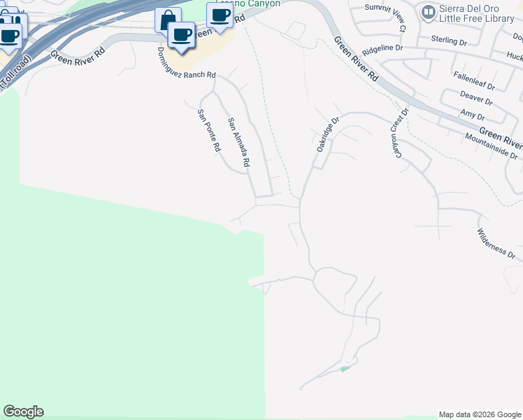 map of restaurants, bars, coffee shops, grocery stores, and more near 4070 San Ramon Drive in Corona