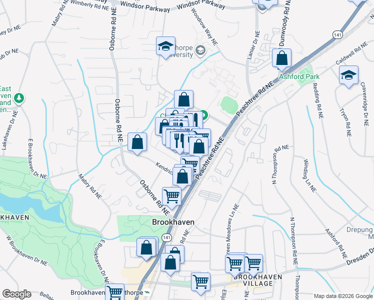 map of restaurants, bars, coffee shops, grocery stores, and more near Town Boulevard in Atlanta