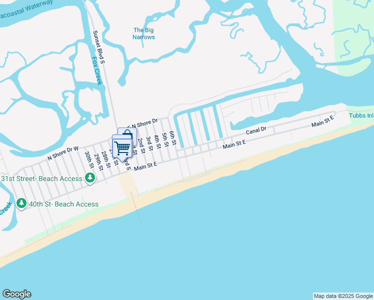 map of restaurants, bars, coffee shops, grocery stores, and more near 702 Canal Drive in Sunset Beach