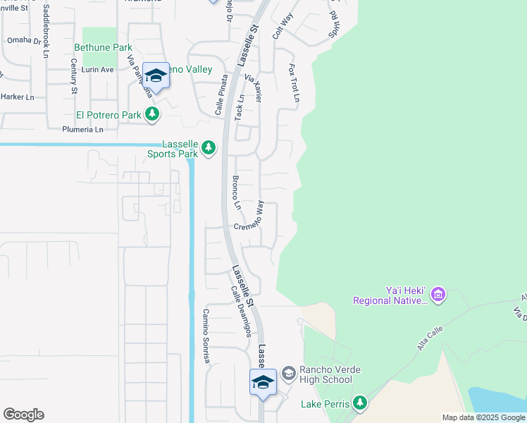 map of restaurants, bars, coffee shops, grocery stores, and more near 17308 Cremello Way in Moreno Valley
