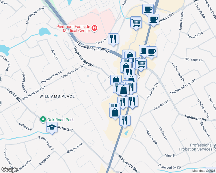 map of restaurants, bars, coffee shops, grocery stores, and more near 2167 Stockton Walk Way in Snellville