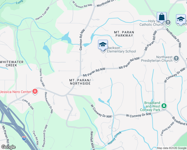 map of restaurants, bars, coffee shops, grocery stores, and more near 4201 Regency Court Northwest in Atlanta