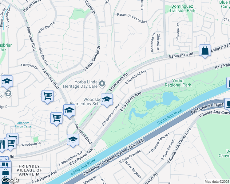 map of restaurants, bars, coffee shops, grocery stores, and more near 1270 N Emogene St in Anaheim