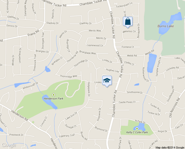 map of restaurants, bars, coffee shops, grocery stores, and more near 2829 Livsey Oaks Dr in Tucker