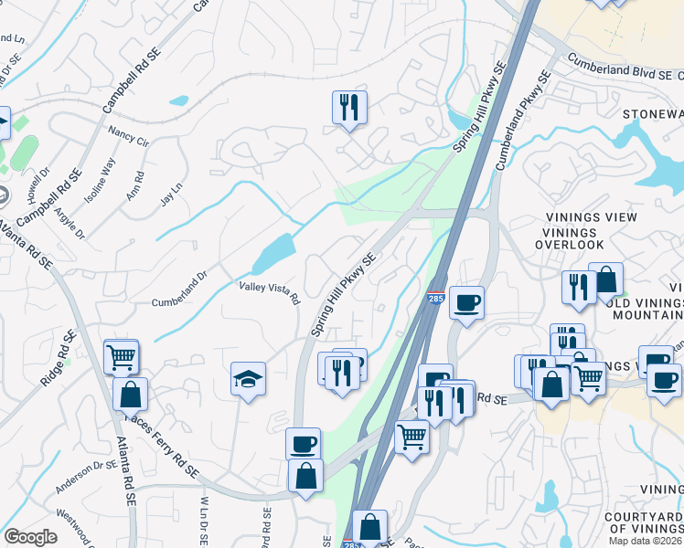 map of restaurants, bars, coffee shops, grocery stores, and more near 3312 Hemsworth Way in Smyrna