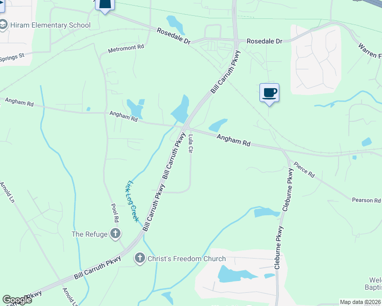 map of restaurants, bars, coffee shops, grocery stores, and more near Lula Circle in Hiram