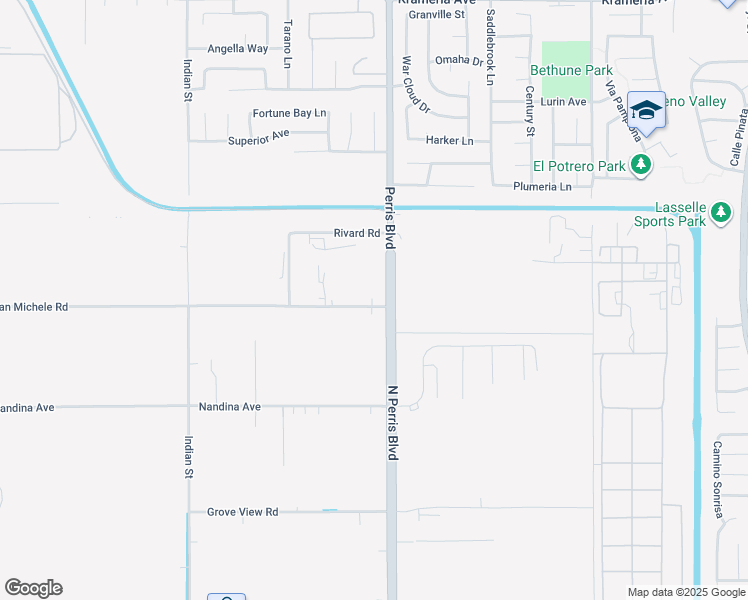 map of restaurants, bars, coffee shops, grocery stores, and more near 24960 San Michele Road in Moreno Valley