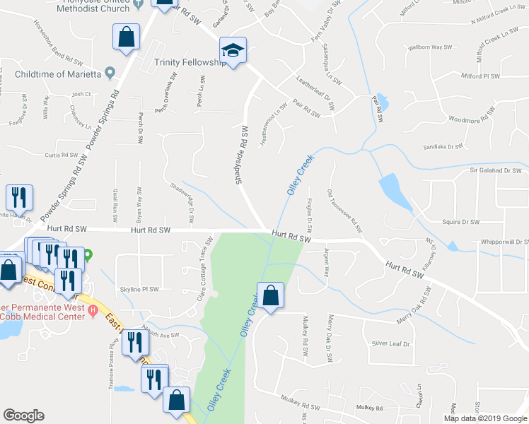 map of restaurants, bars, coffee shops, grocery stores, and more near 2040 Hurt Road Southwest in Marietta