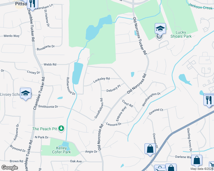 map of restaurants, bars, coffee shops, grocery stores, and more near 4442 Debracy Place in Tucker