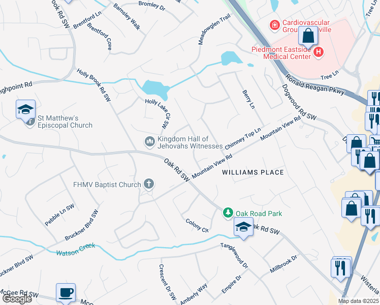 map of restaurants, bars, coffee shops, grocery stores, and more near 1751 Hickory Lake Drive in Snellville
