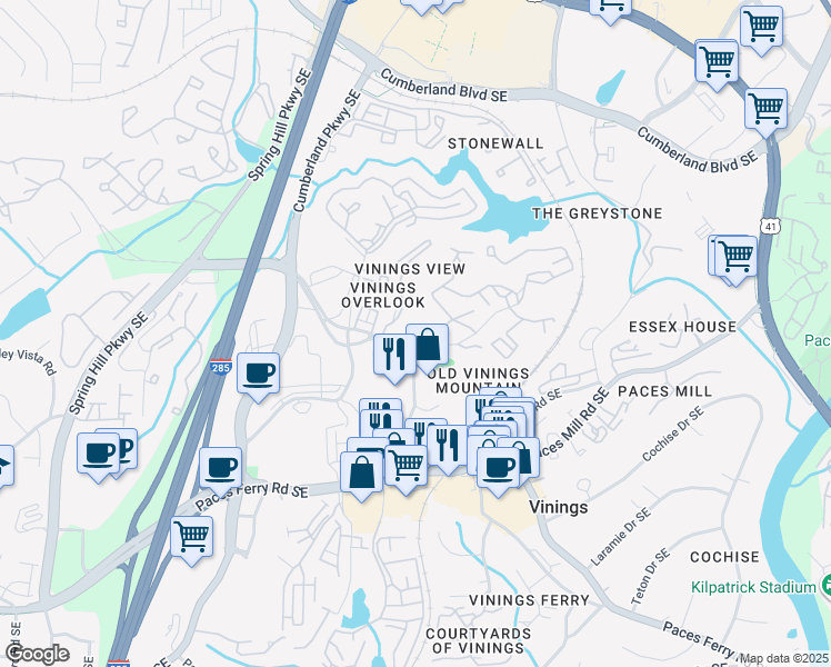 map of restaurants, bars, coffee shops, grocery stores, and more near 3005 Seven Pines Lane in Atlanta