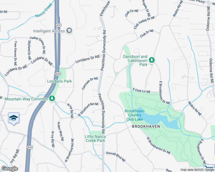 map of restaurants, bars, coffee shops, grocery stores, and more near 4220 Club Drive Northeast in Atlanta