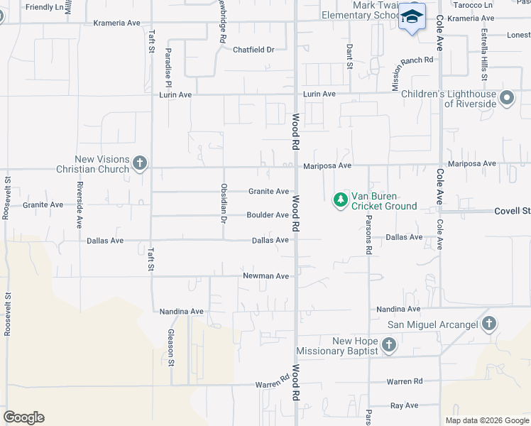 map of restaurants, bars, coffee shops, grocery stores, and more near 18895 Boulder Avenue in Riverside