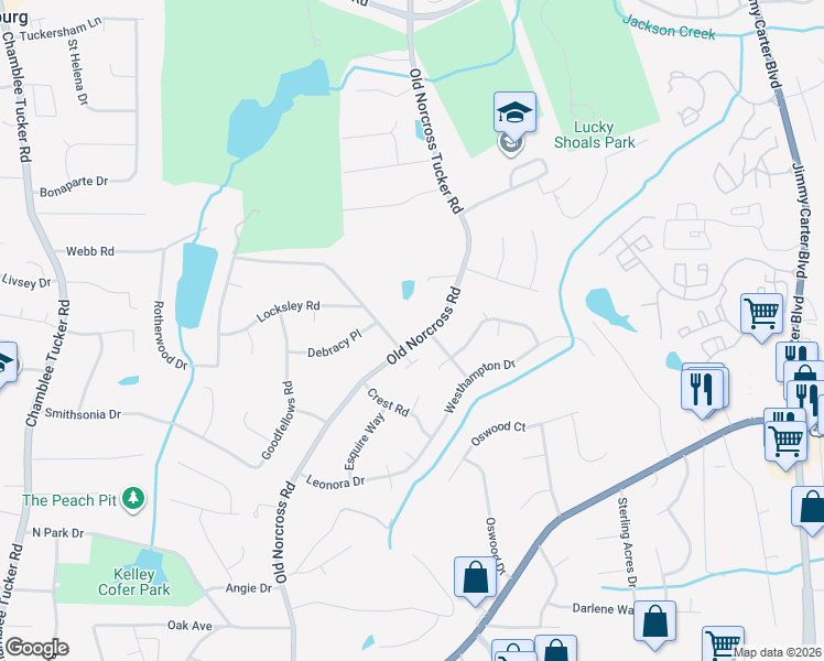 map of restaurants, bars, coffee shops, grocery stores, and more near 2820 Westhampton Way in Tucker