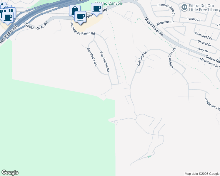 map of restaurants, bars, coffee shops, grocery stores, and more near 1680 San Almada Road in Corona