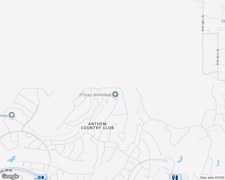 map of restaurants, bars, coffee shops, grocery stores, and more near 1958 West Legends Way in New River