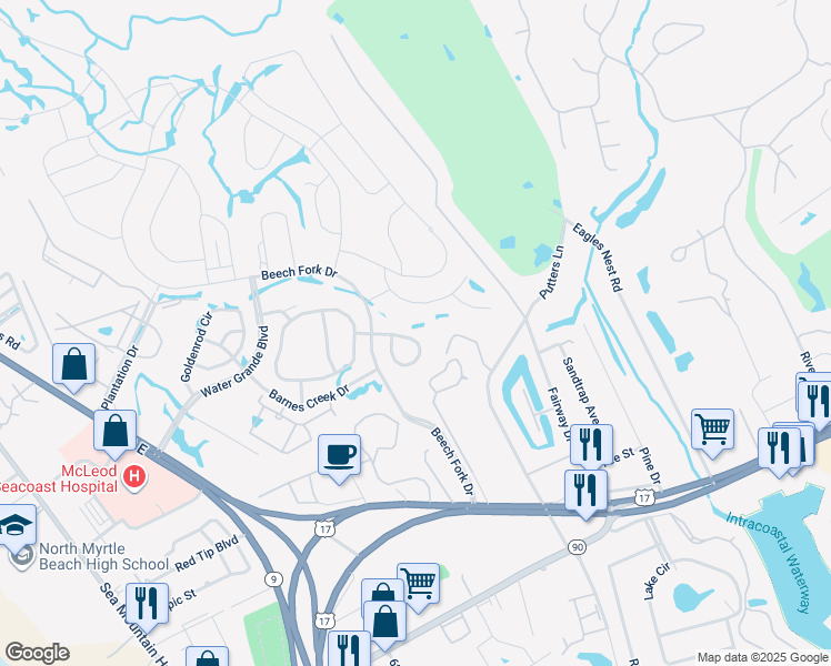 map of restaurants, bars, coffee shops, grocery stores, and more near 951 Lilyturf Circle in Little River