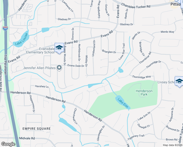 map of restaurants, bars, coffee shops, grocery stores, and more near 2796 Whitby Drive in Doraville
