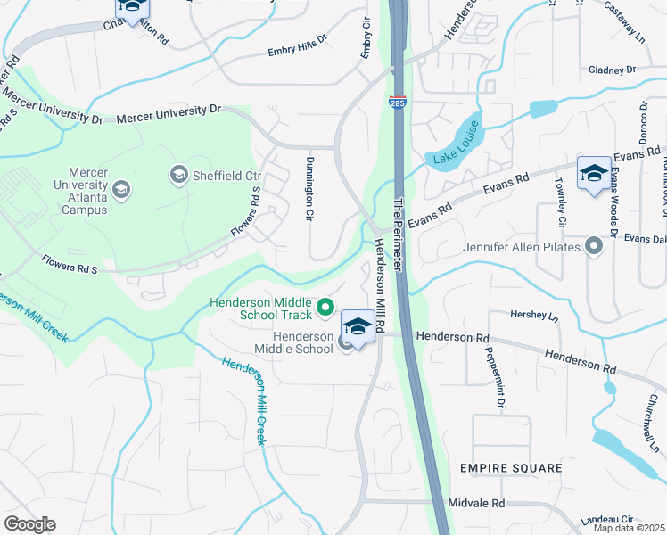 map of restaurants, bars, coffee shops, grocery stores, and more near 2810 Dunnington Circle in Chamblee