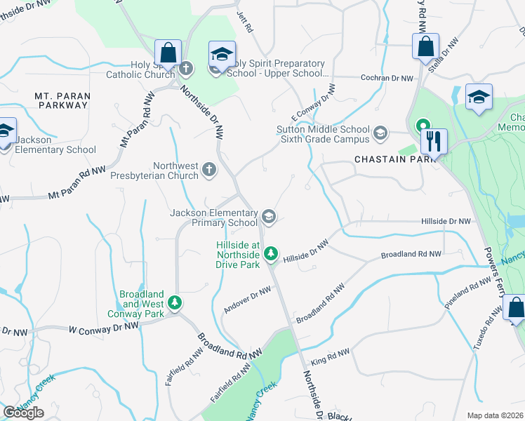 map of restaurants, bars, coffee shops, grocery stores, and more near 4191 Northside Drive Northwest in Atlanta