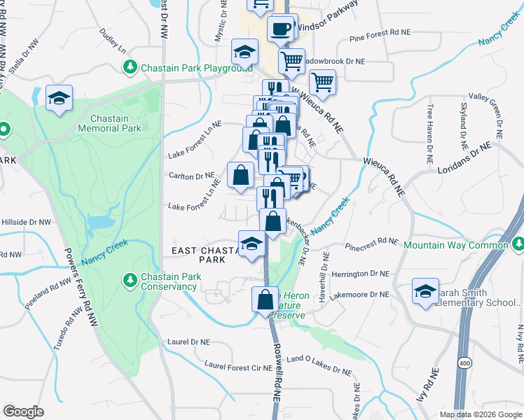 map of restaurants, bars, coffee shops, grocery stores, and more near in Atlanta