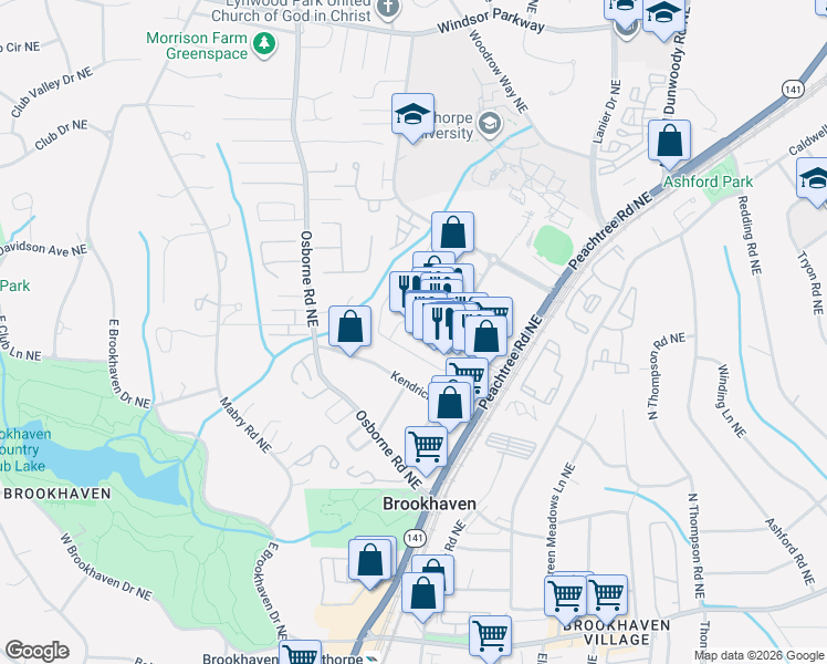 map of restaurants, bars, coffee shops, grocery stores, and more near 705 Town Boulevard in Atlanta