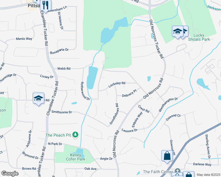map of restaurants, bars, coffee shops, grocery stores, and more near 2830 Goodfellows Road in Tucker