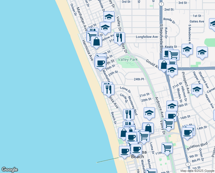 map of restaurants, bars, coffee shops, grocery stores, and more near 2236 Hermosa Avenue in Hermosa Beach
