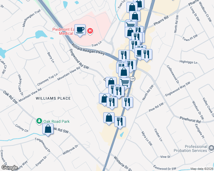 map of restaurants, bars, coffee shops, grocery stores, and more near 2127 Stockton Walk Way in Snellville