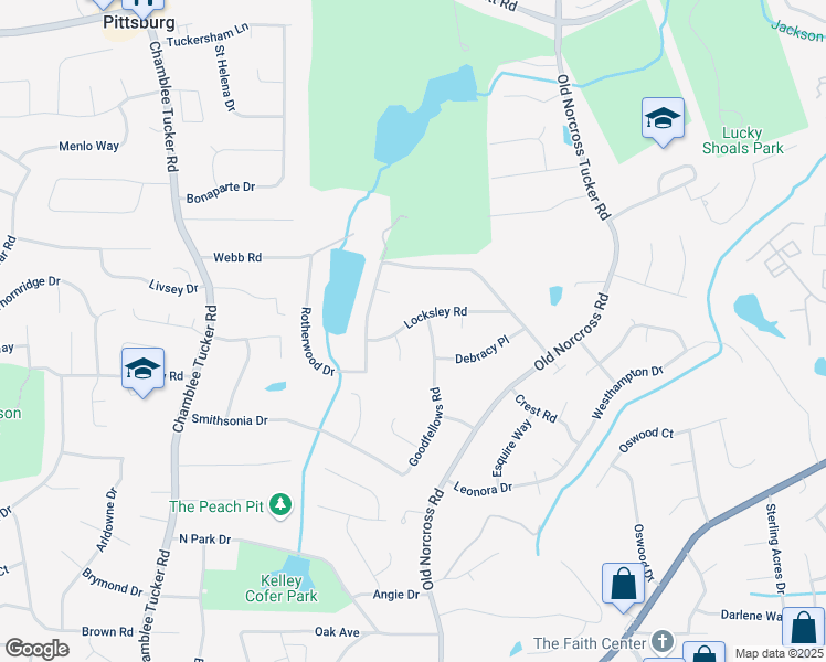 map of restaurants, bars, coffee shops, grocery stores, and more near 2830 Goodfellows Road in Tucker