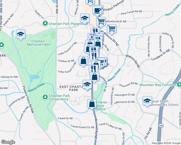 map of restaurants, bars, coffee shops, grocery stores, and more near in Atlanta