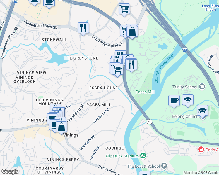 map of restaurants, bars, coffee shops, grocery stores, and more near 3701 Essex Avenue in Atlanta