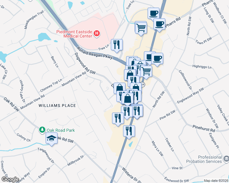 map of restaurants, bars, coffee shops, grocery stores, and more near 2127 Stockton Walk Way in Snellville