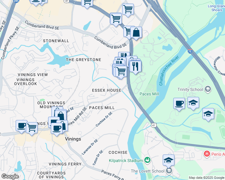 map of restaurants, bars, coffee shops, grocery stores, and more near 3629 Essex Avenue in Atlanta
