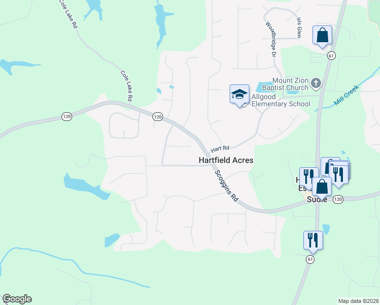map of restaurants, bars, coffee shops, grocery stores, and more near 120 Paces Meadows Ln in Dallas