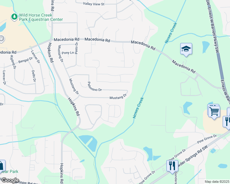 map of restaurants, bars, coffee shops, grocery stores, and more near 3220 Palomino Drive in Powder Springs