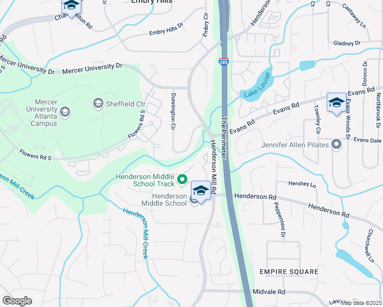 map of restaurants, bars, coffee shops, grocery stores, and more near 2804 Dunnington Circle in Atlanta